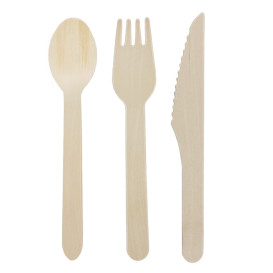 Set Cubiertos Madera Tenedor, Cuchillo y Cuchara (50 Uds)