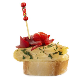 Pinchos de Bambú Decorados en Amarillo y Rojo 12cm (100 Uds)