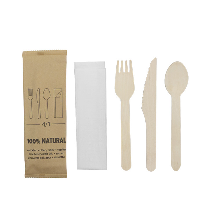 Set de Tenedor, Cuchillo, Cuchara y Servilleta Madera 20,5cm (25 Uds) Set de Tenedor, Cuchillo, Cuchara y Servilleta Madera 20,5cm (25 Uds)
