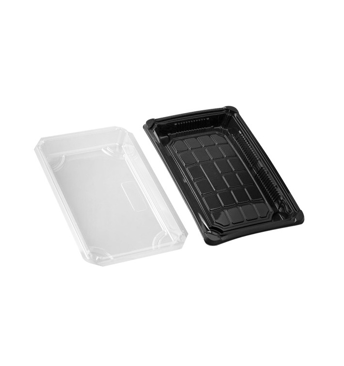 Envase con Tapa Sushi PLA Negro 15,0x23,0 cm (600 Uds)
