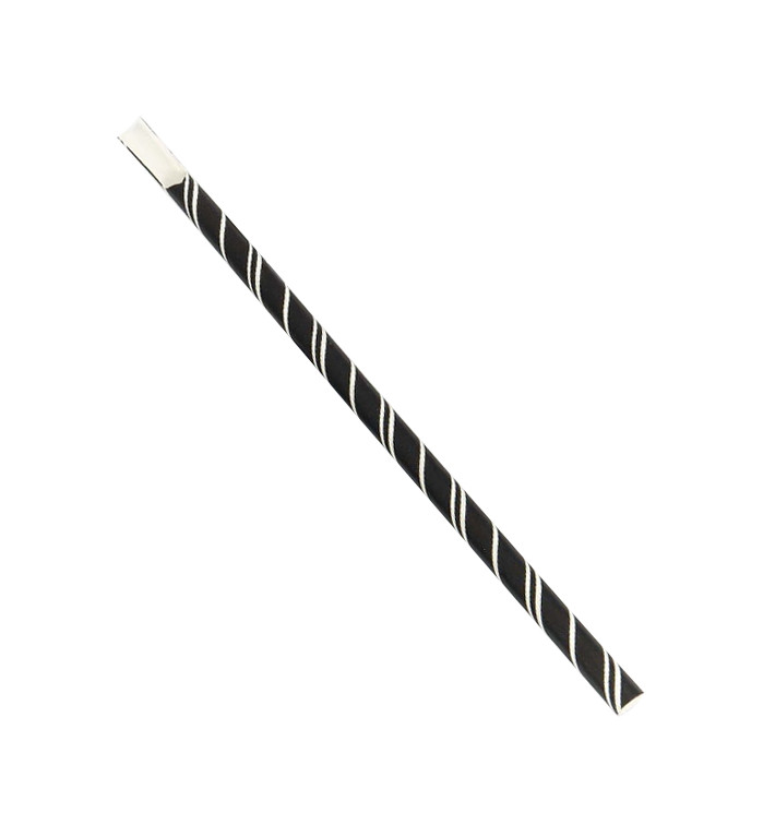 Pajita Cuchara Papel Negra Rayas Blancas Ø8mm 20cm (100 Uds) Pajita Cuchara Papel Negra Rayas Blancas Ø8mm 20cm (100 Uds)