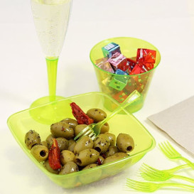 Bol de Plastico Cuadrado Verde 14x14cm (4 Uds)