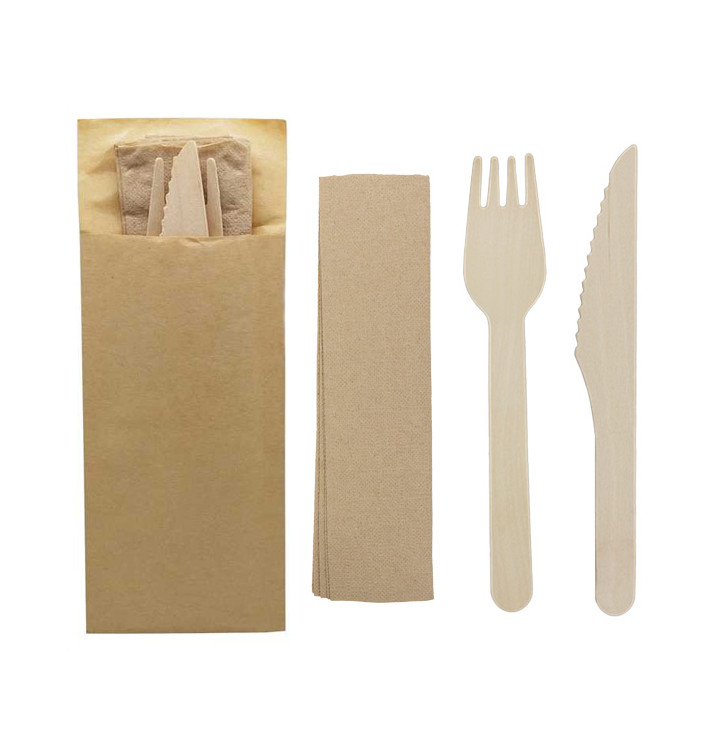Set Cubiertos Madera Tenedor, Cuchillo y Servilleta (50 Uds) Set Cubiertos Madera Tenedor, Cuchillo y Servilleta (50 Uds)