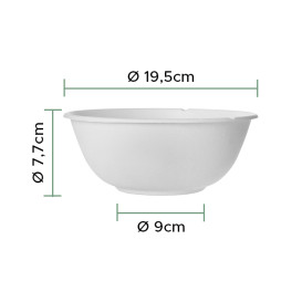 Bol Caña de Azucar Bagazo Blanco 1360ml (50 Uds)