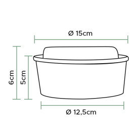 Tarrina de Cartón Kraft-Kraft con Tapa PET 500ml Ø15cm (50 Uds)