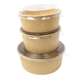 Tarrina de Cartón Kraft-Kraft con Tapa PET 500ml Ø15cm (50 Uds)