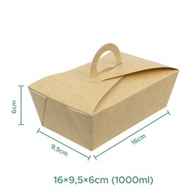 Caja "Doggy Bag" Kraft con Asa 16x9,5x6cm 1000ml (25 Uds)