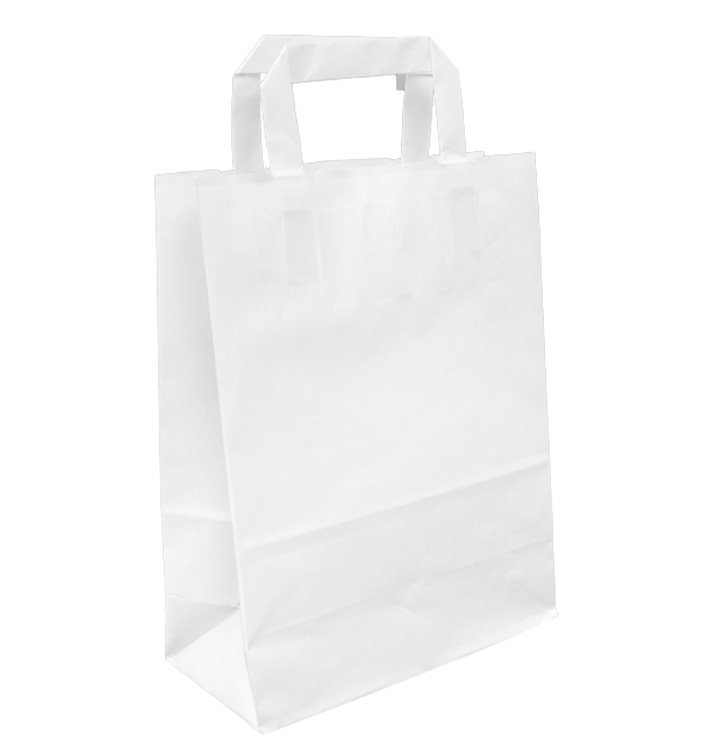 Bolsa Papel Kraft Blanca con Asas 100g/m² 22+11x27cm (25 Uds) Bolsa Papel Kraft Blanca con Asas 100g/m² 22+11x27cm (25 Uds)