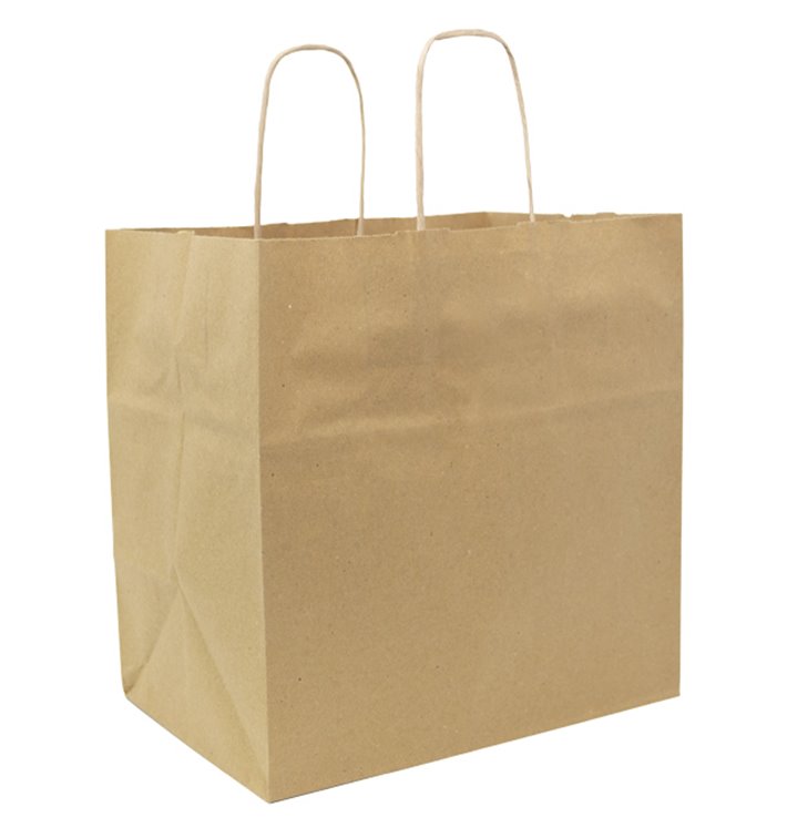 Bolsa Papel Kraft con Asas Planas 70g/m² 25+17x26cm (250 Uds)