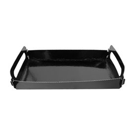 Bandeja Cartón Rectangular Negra Asas 12x19 cm (100 Uds)