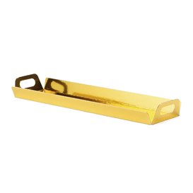 Bandeja Cartón Rectangular Oro Asas 32x7,5 cm (100 Uds)