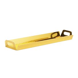 Bandeja Cartón Rectangular Oro Asas 32x7,5 cm (100 Uds)