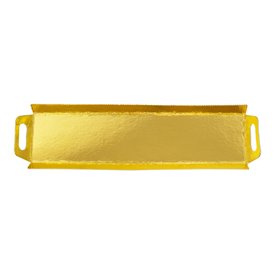 Bandeja Cartón Rectangular Oro Asas 32x7,5 cm (100 Uds)
