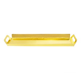 Bandeja Cartón Rectangular Oro Asas 32x7,5 cm (100 Uds)