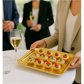 Bandeja de Cartón Rectangular Dorada 16x22 cm (100 Uds)