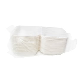 Envase para Tacos Tapa Bisagra Fibra Moldeada Blanco 3C 20x20x7,5cm (50 Uds)
