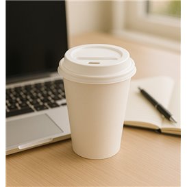 Tapa Travel con Agujero PS para Vaso Cartón 7Oz Blanca Ø7,2cm (100 Uds)