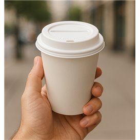 Tapa Travel con Agujero PS para Vaso Cartón 7Oz Blanca Ø7,2cm (100 Uds)