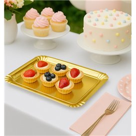 Bandeja de Cartón Rectangular Dorada 16x22 cm (100 Uds)