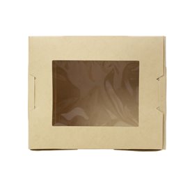 Caja Americana Cartón de Bambú Kraft con Ventana 11,5x9x6,5cm 700ml (200 Uds)