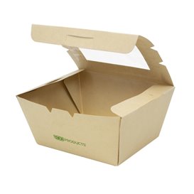 Caja Americana Cartón de Bambú Kraft con Ventana 11,5x9x6,5cm 700ml (50 Uds)