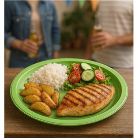 Plato de Plástico PS Reutilizable Llano Verde Lima Ø220mm (25 Uds)