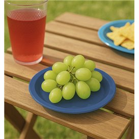 Plato de Plástico PS Reutilizable Llano Azul Oscuro Ø165mm (25 Uds)