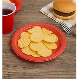 Plato de Plástico PS Reutilizable Llano Rojo Ø165mm (25 Uds)