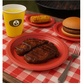 Plato de Plástico PS Reutilizable Llano Rojo Ø220mm (25 Uds)