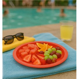 Plato de Plástico PS Reutilizable Llano Rojo Ø220mm (25 Uds)