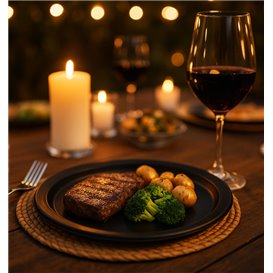 Plato de Plástico PS Reutilizable Llano Negro Ø220mm (25 Uds)