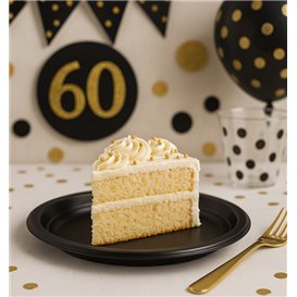 Plato de Plástico PS Reutilizable Llano Negro Ø165mm (25 Uds)