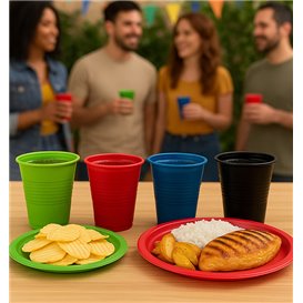 Plato de Plástico PS Reutilizable Llano Rojo Ø165mm (25 Uds)