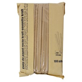 Pajita de Papel Recta Enfundada Kraft Ø0,8x23 cm (100 Uds)
