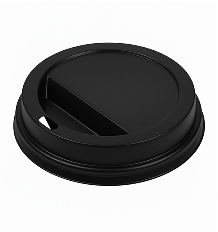 Tapa Travel con Agujero PS para Vaso de Cartón Negra Ø9cm (50 Uds)