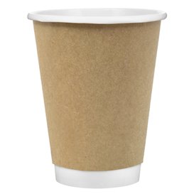 Vaso de Cartón Doble Pared Liso Kraft 12Oz/360ml Ø9cm (500 Uds)