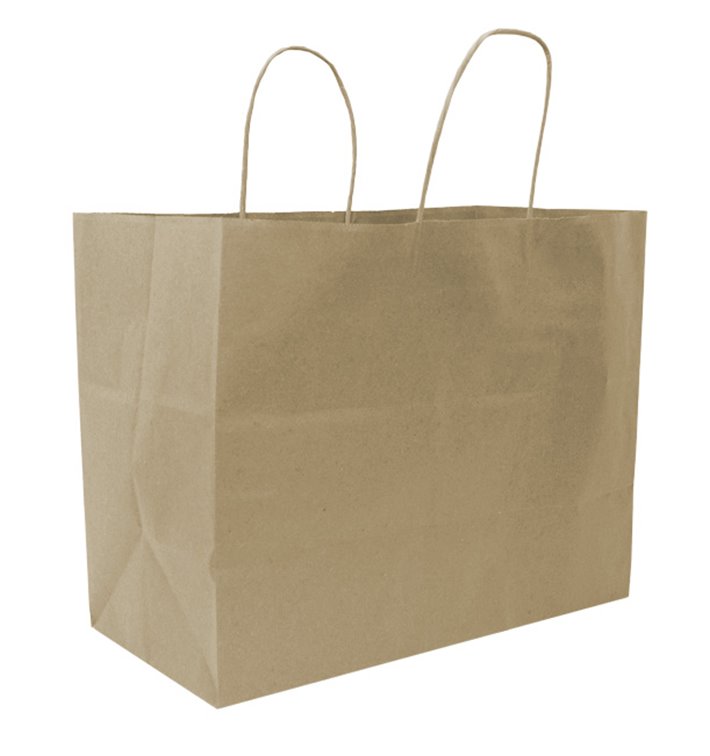Bolsa Papel Kraft con Asa Plana 80g/m² 32+16x27,5cm (300 Uds)