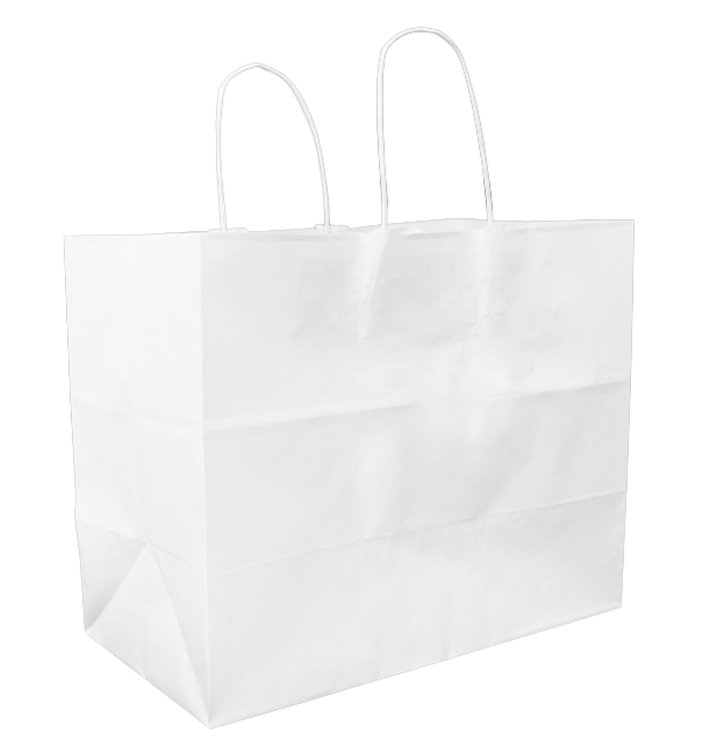 Bolsa Papel Blanca con Asa Plana 80g/m² 32+16x27cm (300 Uds)