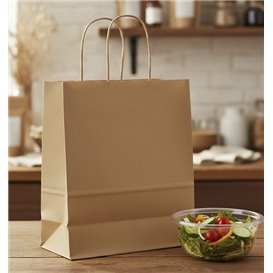 Bolsa de Papel Kraft con Asas Rizadas 80 g/m² 22+10x28cm (25 Uds)