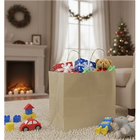 Bolsa de Papel Kraft con Asas Rizadas 80 g/m² 32+16x26cm (300 Uds)