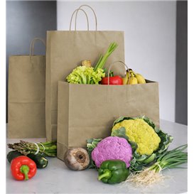 Bolsa de Papel Kraft con Asas Rizadas 80 g/m² 32+16x26cm (25 Uds)