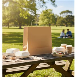 Bolsa de Papel Kraft con Asas Rizadas 80 g/m² 26+17x26cm (25 Uds)