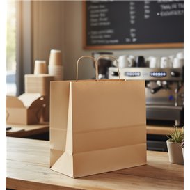 Bolsa de Papel Kraft con Asas Rizadas 80 g/m² 26+17x26cm (250 Uds)
