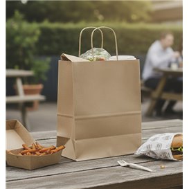 Bolsa de Papel Kraft con Asas Rizadas 80 g/m² 22+10x28cm (25 Uds)