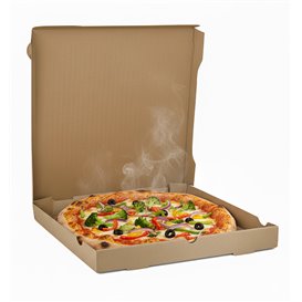 Caja de Cartón para Pizza Kraft 33x33x4cm (100 Uds)