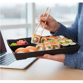 Envase para Sushi de Cartón Negro 23,5x16cm (200 Uds)