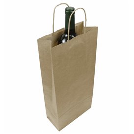 Bolsa Papel Kraft para Botellas Asas 115g/m² 18+8x39cm (25 Uds)
