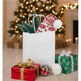 Bolsa Papel Kraft Blanca con Asas 90g/m² 18+8x24cm (25 Uds)