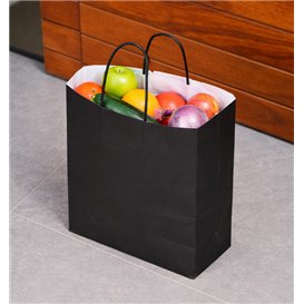 Bolsa Papel Kraft Negra con Asas 100g/m² 22+10x27cm (25 Uds)