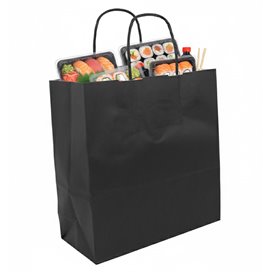 Bolsa Papel Kraft Negra con Asas 100g/m² 22+10x27cm (25 Uds)